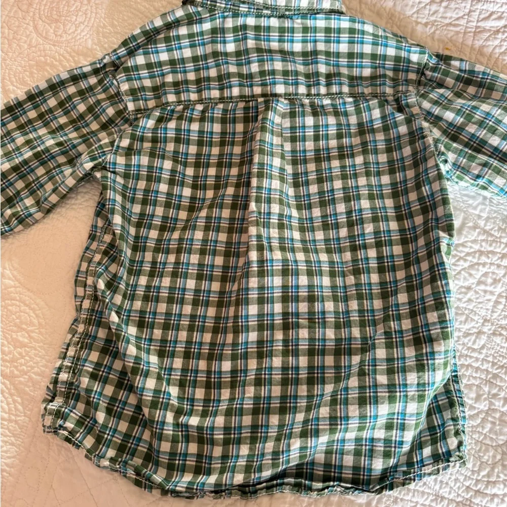 Carter's Green and White Plaid Button Down Shirt